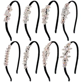 Lawie 8 Pack Rhinestone Flower Butterfly Bowknot Crown Rhinestone Jeweled Sparkly Black Metal Headbands Velvet Covered Thin Hair Bands with Teeth Non Slip Hair Clasp Holder Accessories for Women Girls