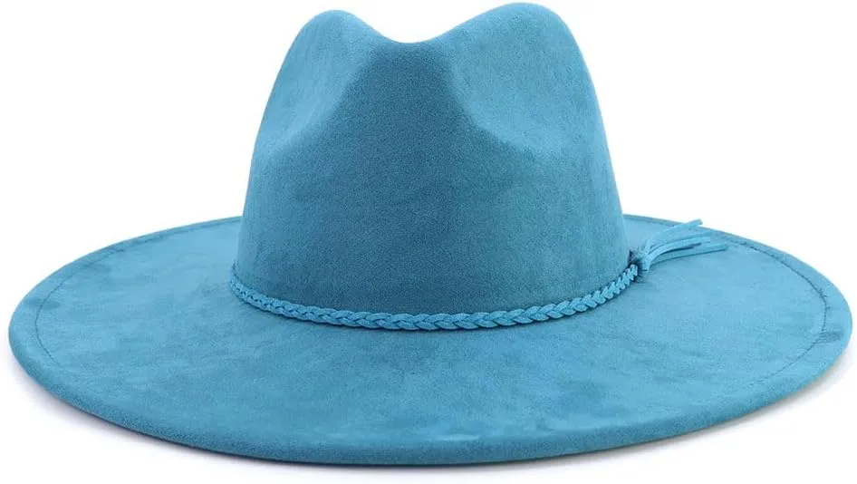 LIDHAY Big Wide Brim Fedora Hats for Women Men Western Suede Hat Large Felt Panama Hat Rancher Hat