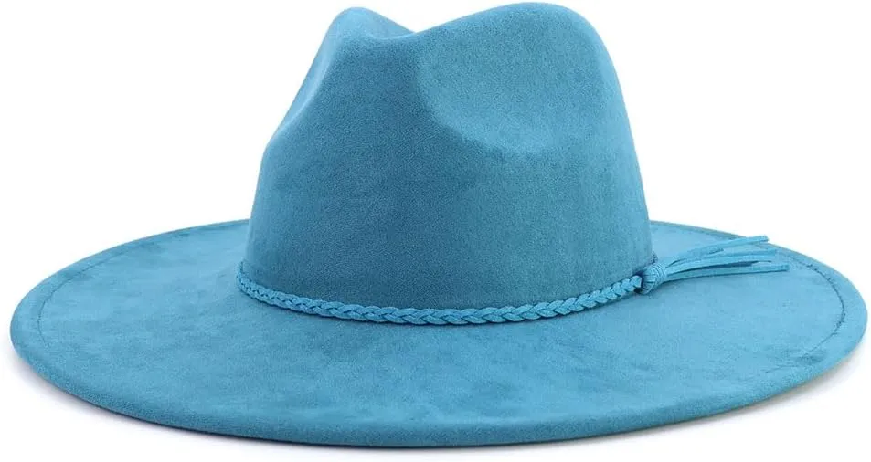 LIDHAY Big Wide Brim Fedora Hats for Women Men Western Suede Hat Large Felt Panama Hat Rancher Hat