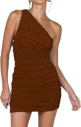 LYANER Women's Sexy One Shoulder Ruched Sleeveless Bodycon Mini Short Dress