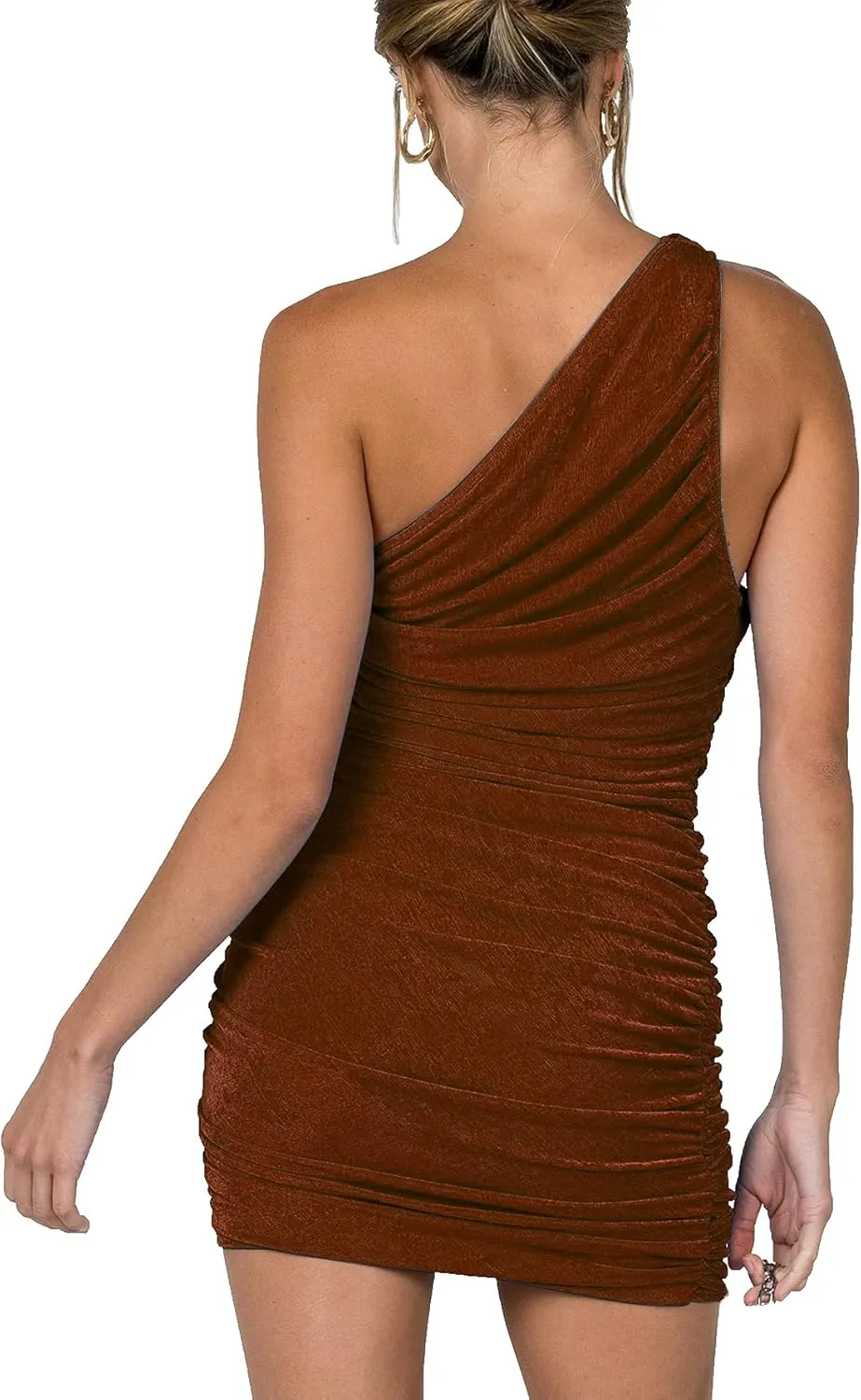 LYANER Women's Sexy One Shoulder Ruched Sleeveless Bodycon Mini Short Dress