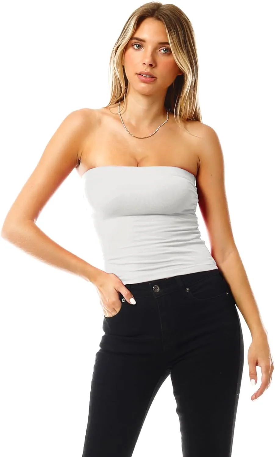 MixMatchy Women's 3 Pack Casual Summer Ruched Side Backless Double Layered Tube Top with Built in Shelf Bra