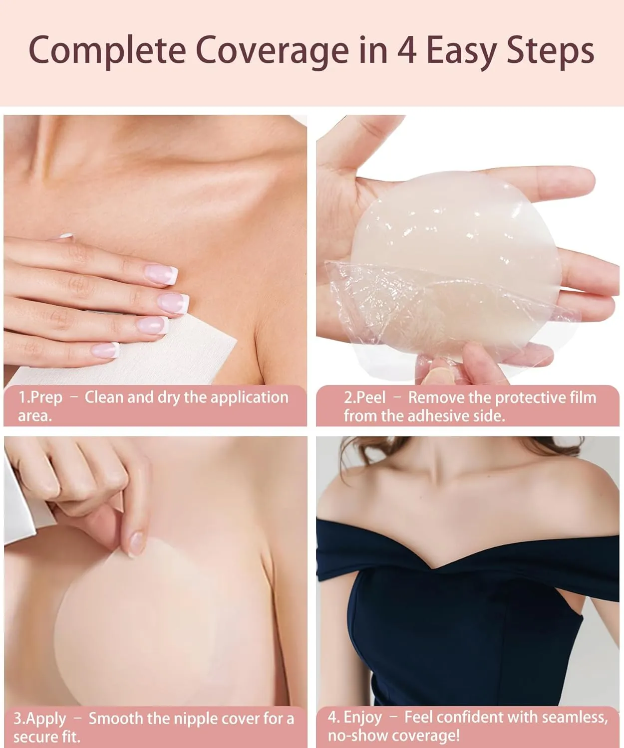 Nipple Covers for Women2 Pairs Reusable Silicone Pasties, Adhesive&Waterproof, No Show Design with Travel Box