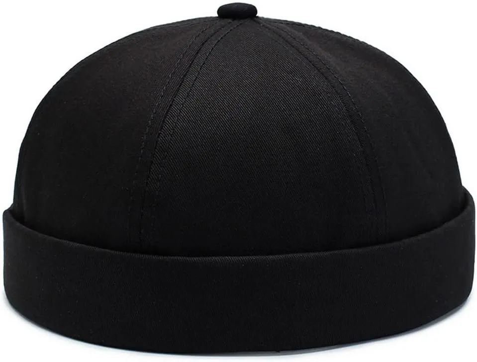 No Brim Skullcap Sailor Cap Adjustable Rolled Cuff Docker Beanie Hat Brimless Caps for Men
