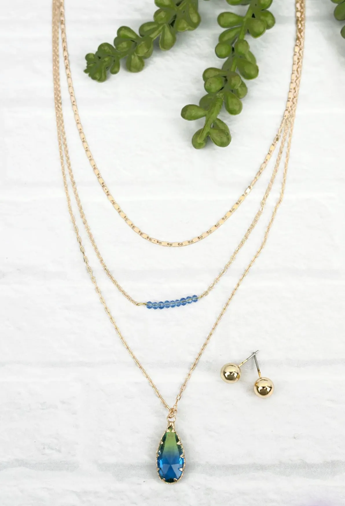 Ocean Teardrop Layered Necklace