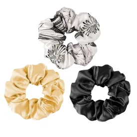 OLESILK 100% Mulberry Silk-Scrunchies for Hair Sleep, Women Grils Silk Hair Ties for Frizz & Breakage Curly Hair, No Damage, Elastics Ponytail Holder, 3 Pack