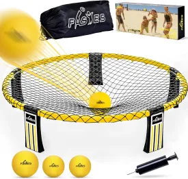 Outdoor Beach Ball Game Includes 3 Balls, Net and Carrying Bag -Roundnet Game Set for Adults, Kids, and Family - Perfect for Beach, Yard, Lawn, Backyard, and Park