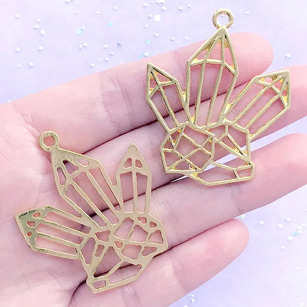 Outline Crystal Shard Open Bezel Pendant | Quartz Deco Frame for UV Resin Filling | Resin Jewellery DIY (2 pcs / Gold / 37mm x 44mm)