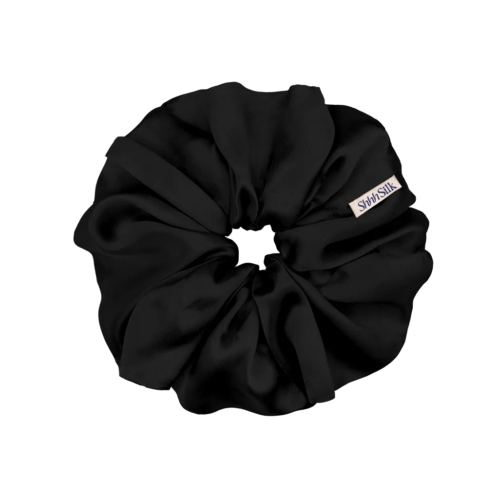 Oversized Black Silk Scrunchie