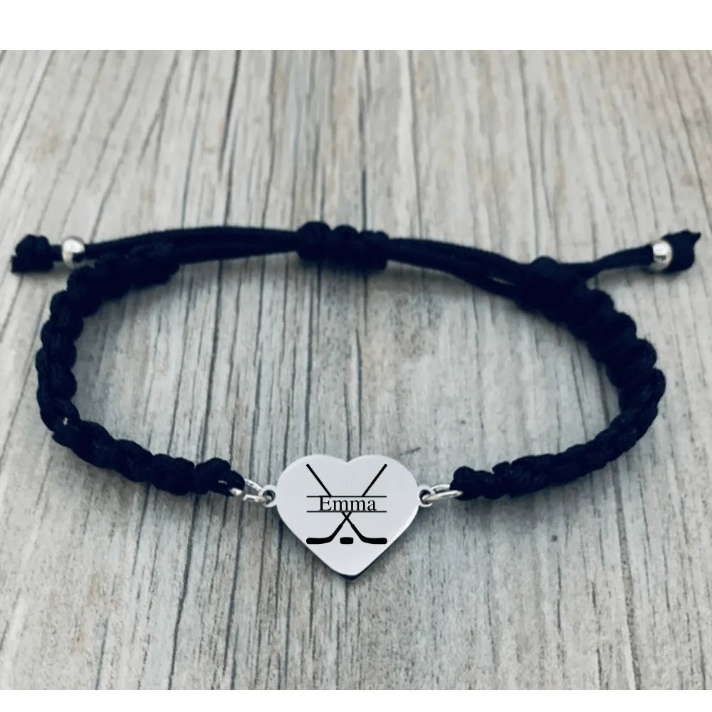 Personalized Engraved Ice Hockey Heart Rope Bracelet