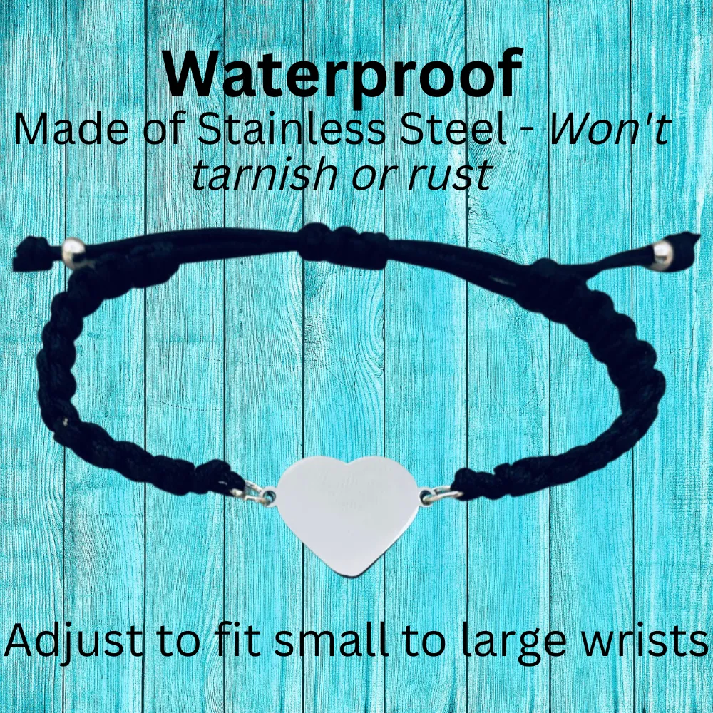 Personalized Engraved Piano Heart Rope Bracelet