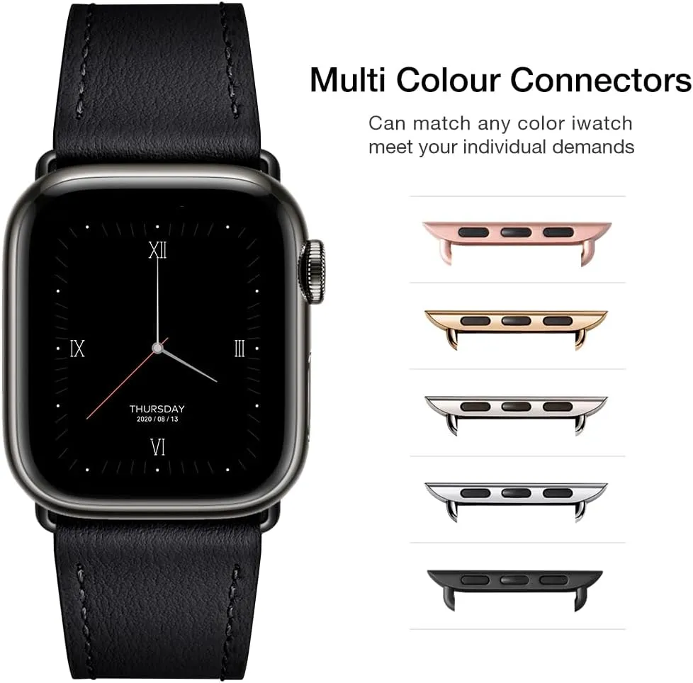 POWER PRIMACY Leather Bands Compatible with Apple Watch Band 38mm 40mm 41mm 42mm-Series 10,Genuine Leather Strap Compatible for Women Men iWatch SE Series 10 9 8 7 6 5 4 3 2 1(Black/Black)