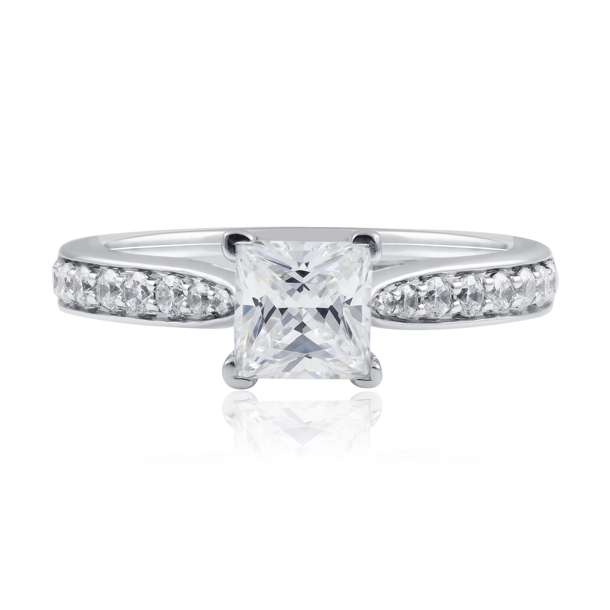 Princess Cut Diamond Solitaire with Bead-Set Pinch Band