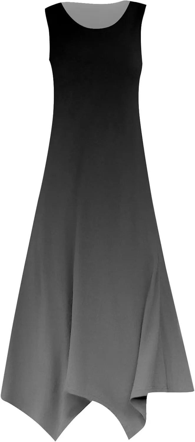 PTOLOCIF Summer Dresses for Women 2024 Sleeveless Swing Dress Casual Crewneck Boho Sundress Handkerchief Hem Tank Maxi Dress