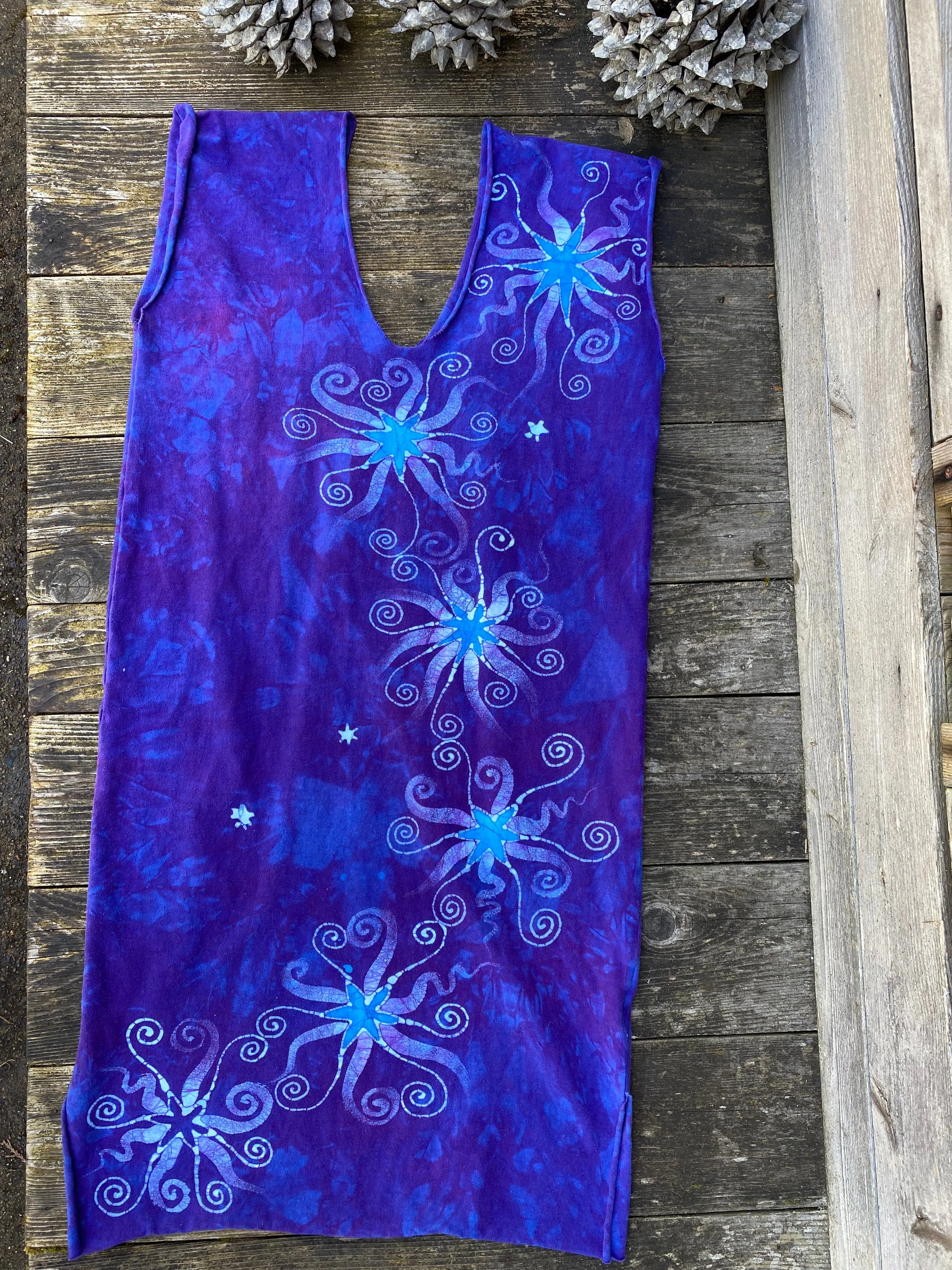 Purple Rays of Swirling Moonbeams Stretchy Hemp Tube Dress