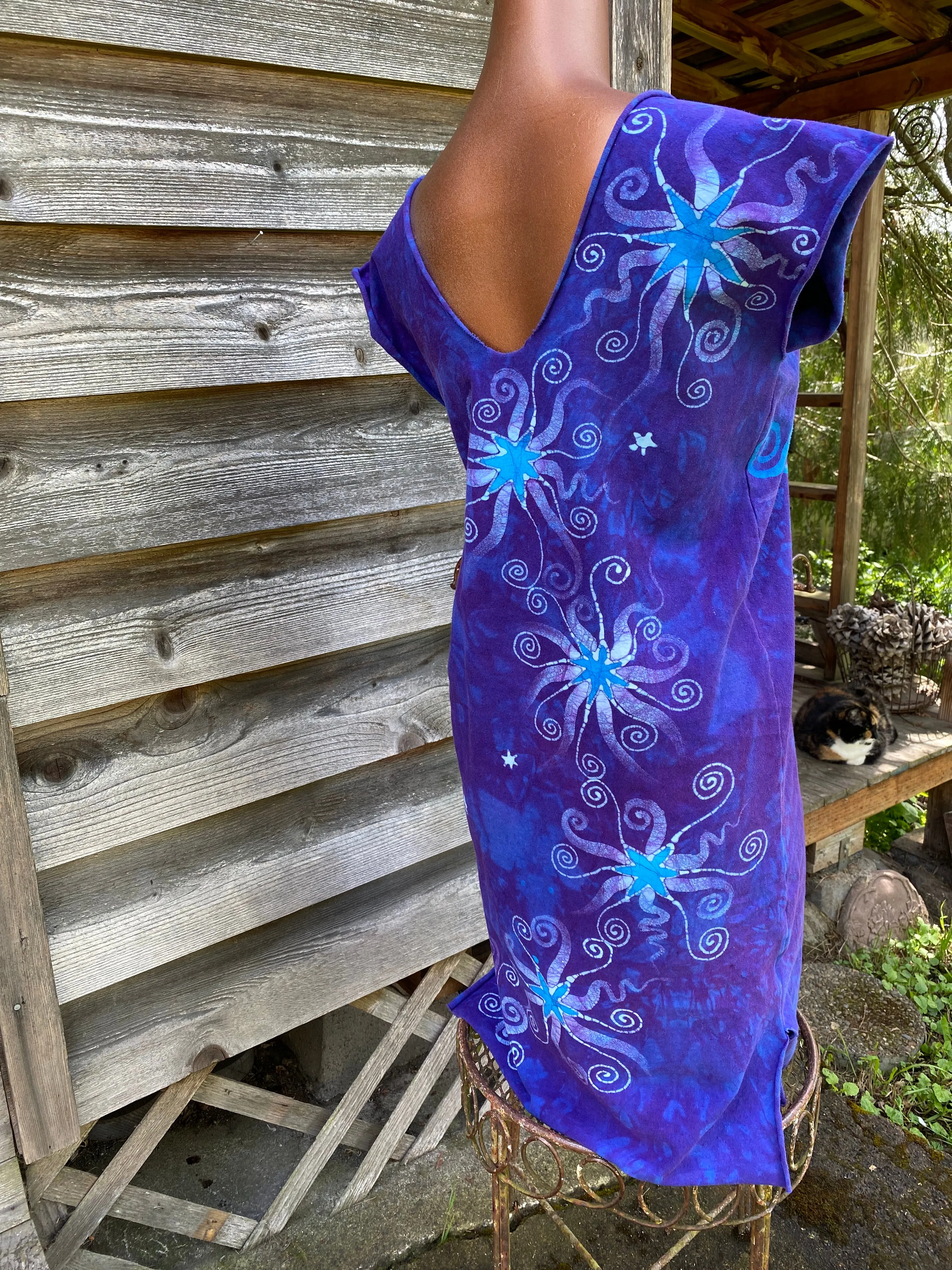 Purple Rays of Swirling Moonbeams Stretchy Hemp Tube Dress