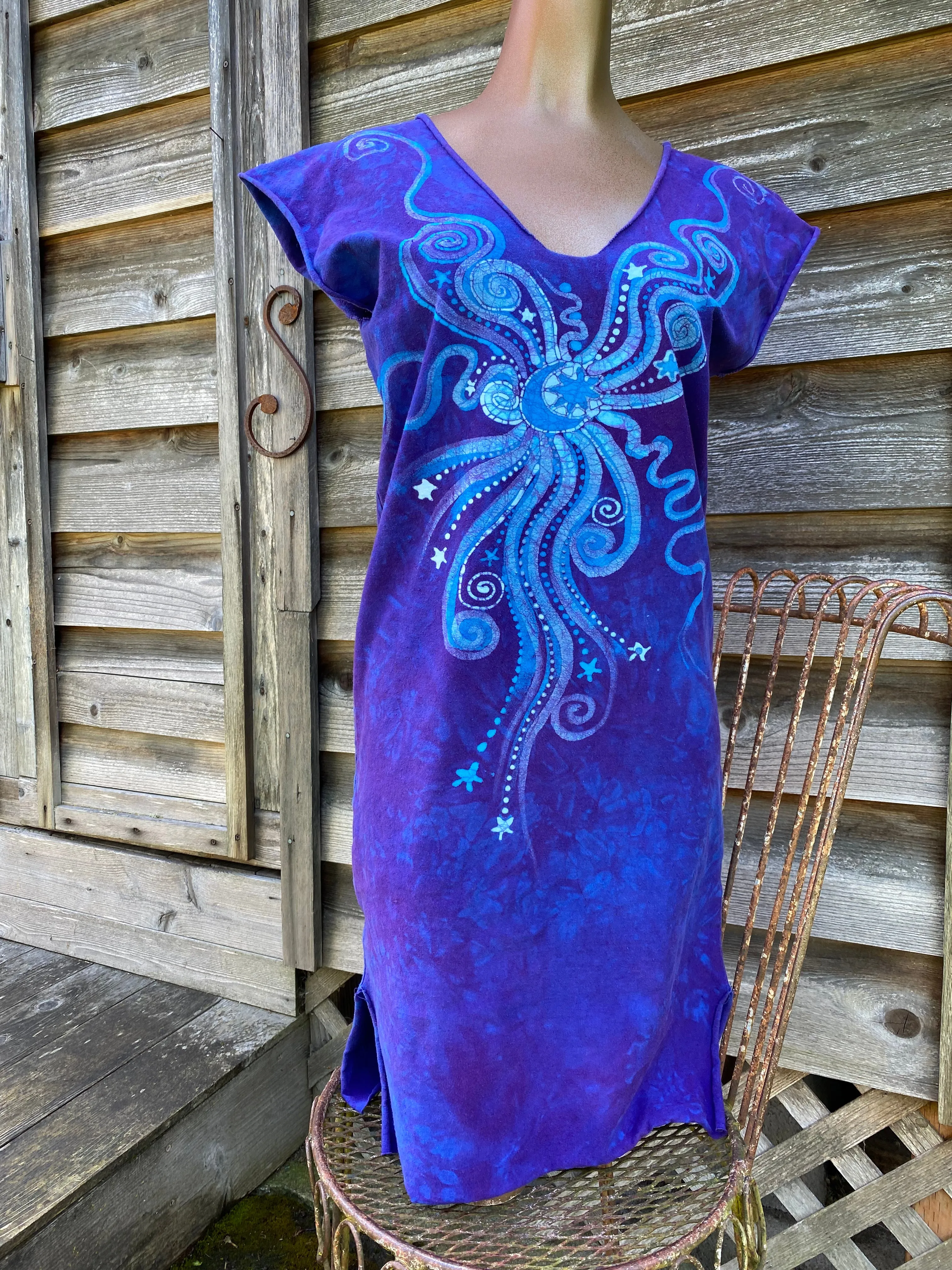 Purple Rays of Swirling Moonbeams Stretchy Hemp Tube Dress