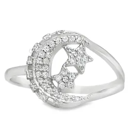 R154 Moon and Two Stars Ring