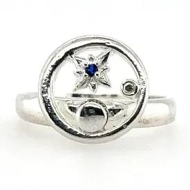 R166 Moon And Star CZ Blue Ring