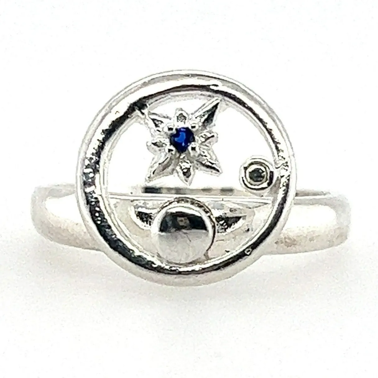 R166 Moon And Star CZ Blue Ring