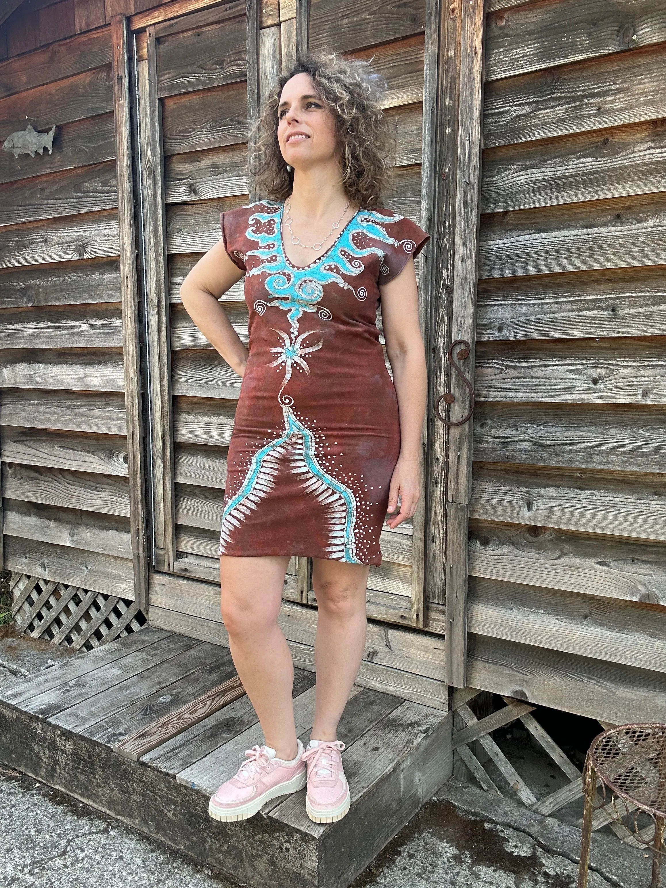 Red Cosmic Tribal Batik Tube Dress