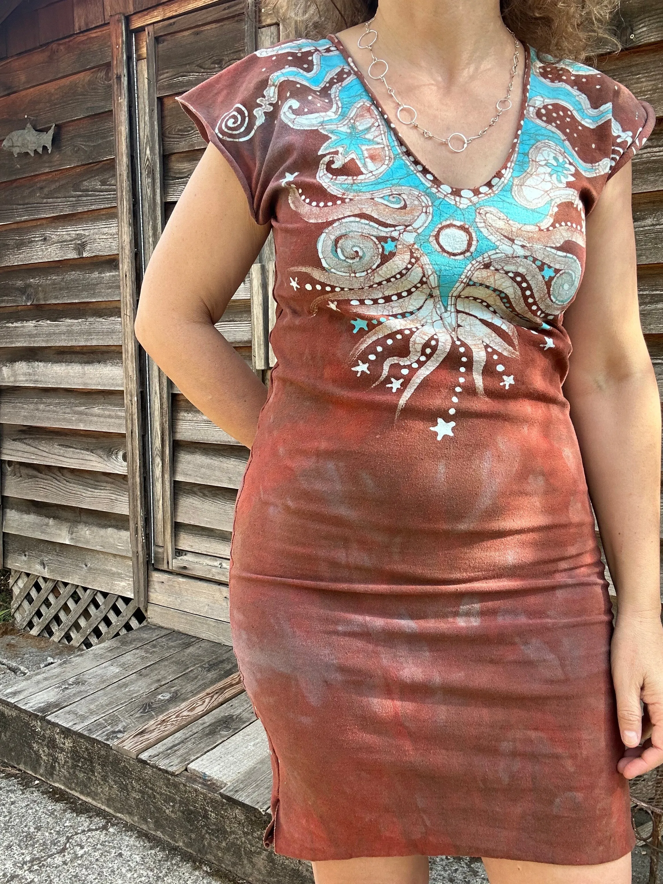 Red Cosmic Tribal Batik Tube Dress