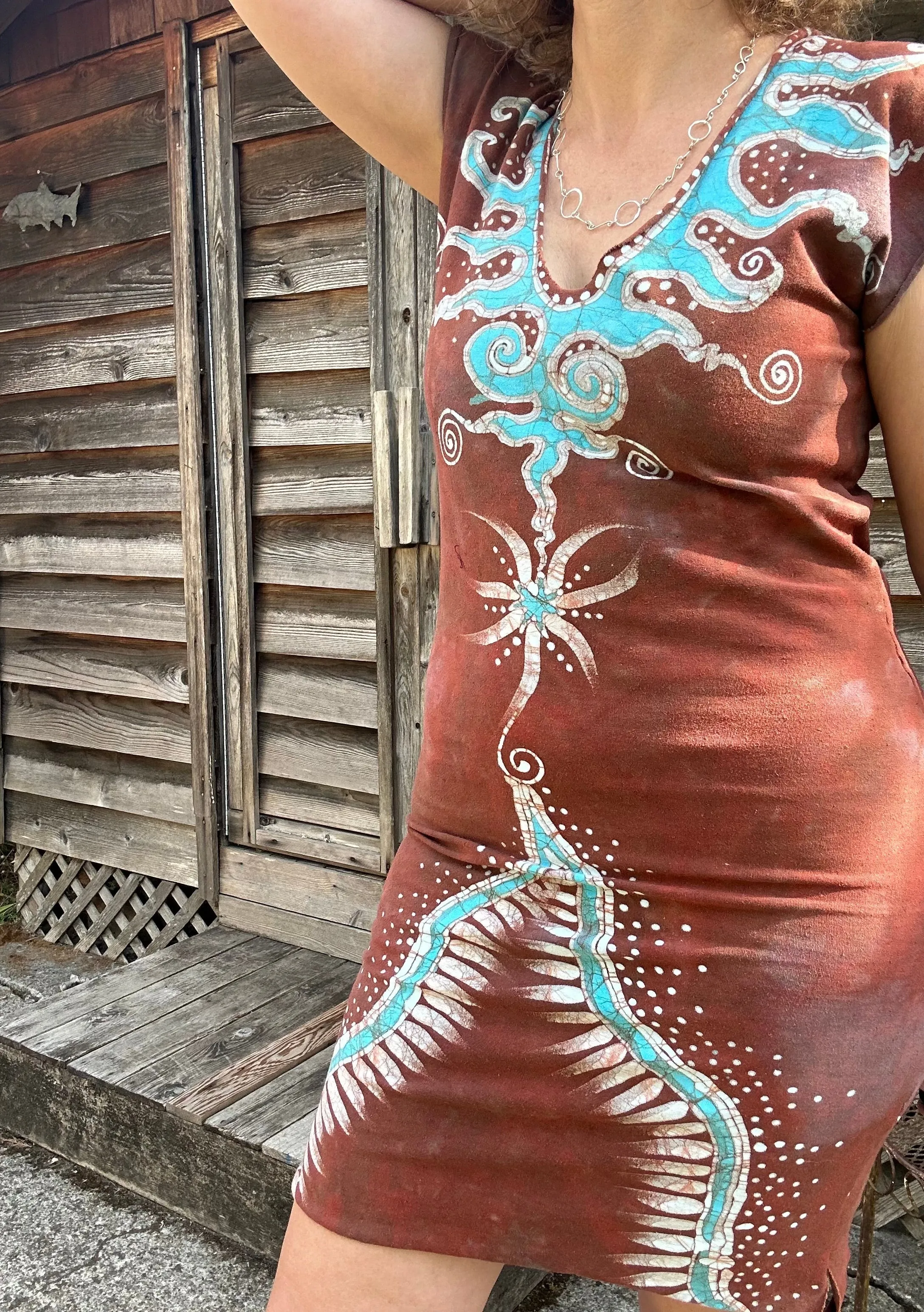 Red Cosmic Tribal Batik Tube Dress