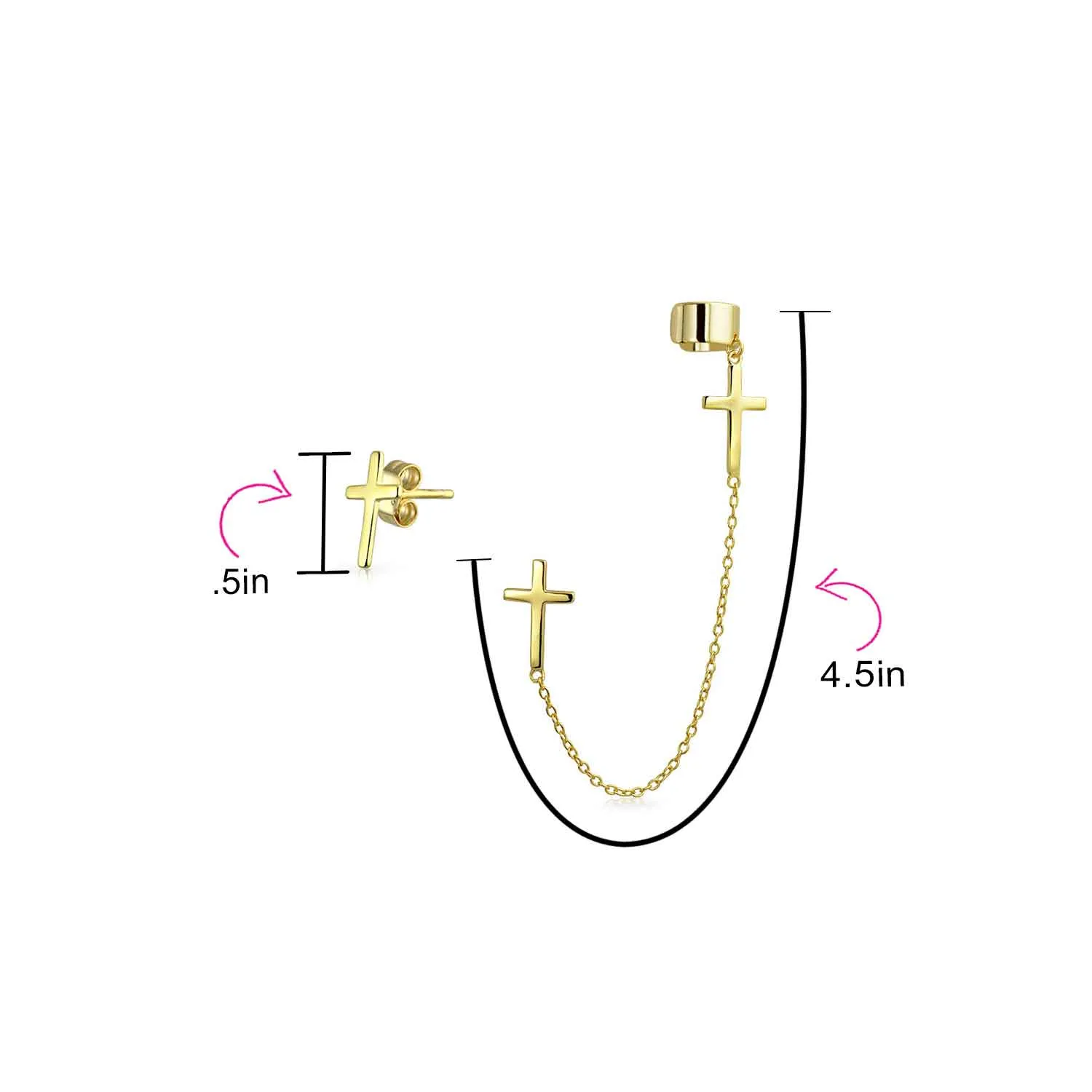 Religious Cross Ear Cuff Cartilage Earring Set 14K Gold Plated Sterling Silver