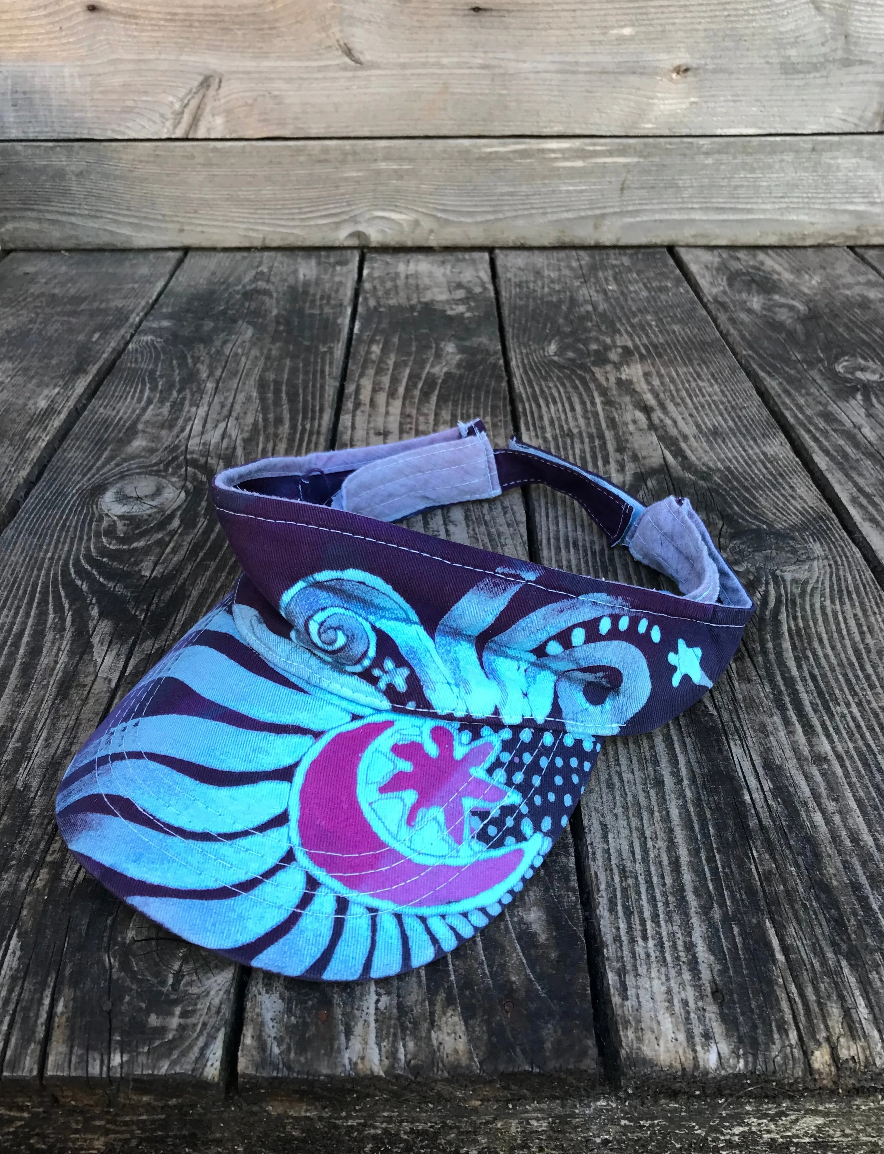 Reserved for Robin - Midnight Moonlight (turquoise base) Adjustable Sun Visor Hat