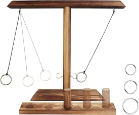 Ring Toss Games, Large Base Ring Toss Games with 16 Exciting Games & Flannel Bag, Handmade Wooden Hook and Ring Games for Family Indoor and Outdoor Fun, Party, Holiday