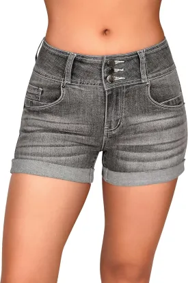roswear Women's High Waisted Stretchy Denim Shorts Cuffed Jean Shorts