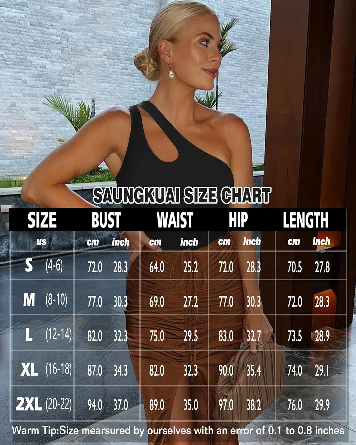 SAUNGKUAI Women's Sexy One Shoulder Sleeveless Cutout Thong Bodysuit Tank Top Body Suits V Backless Tummy Control Shapewear