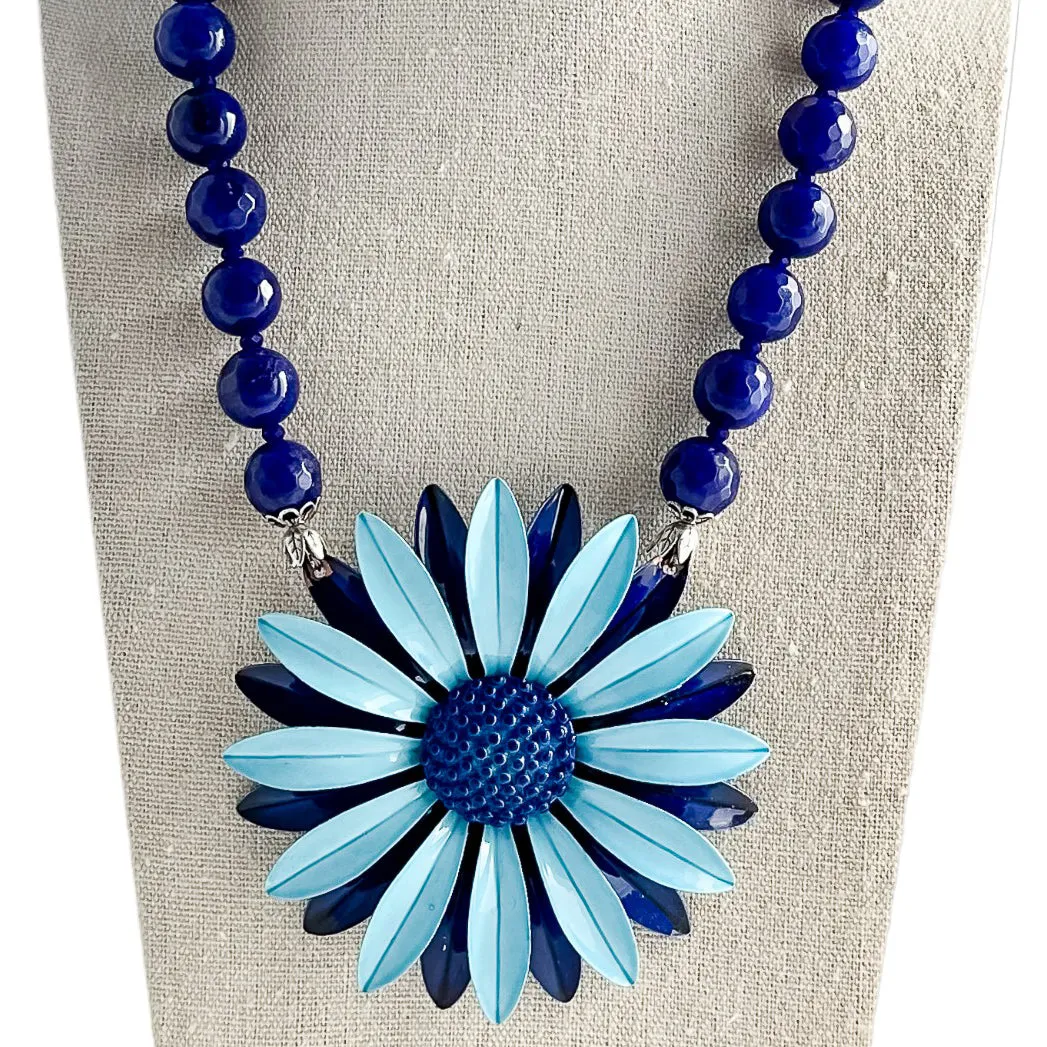 Shades of Blue Single Flower Statement Necklace