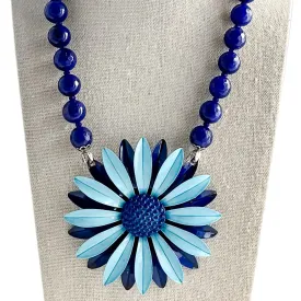 Shades of Blue Single Flower Statement Necklace