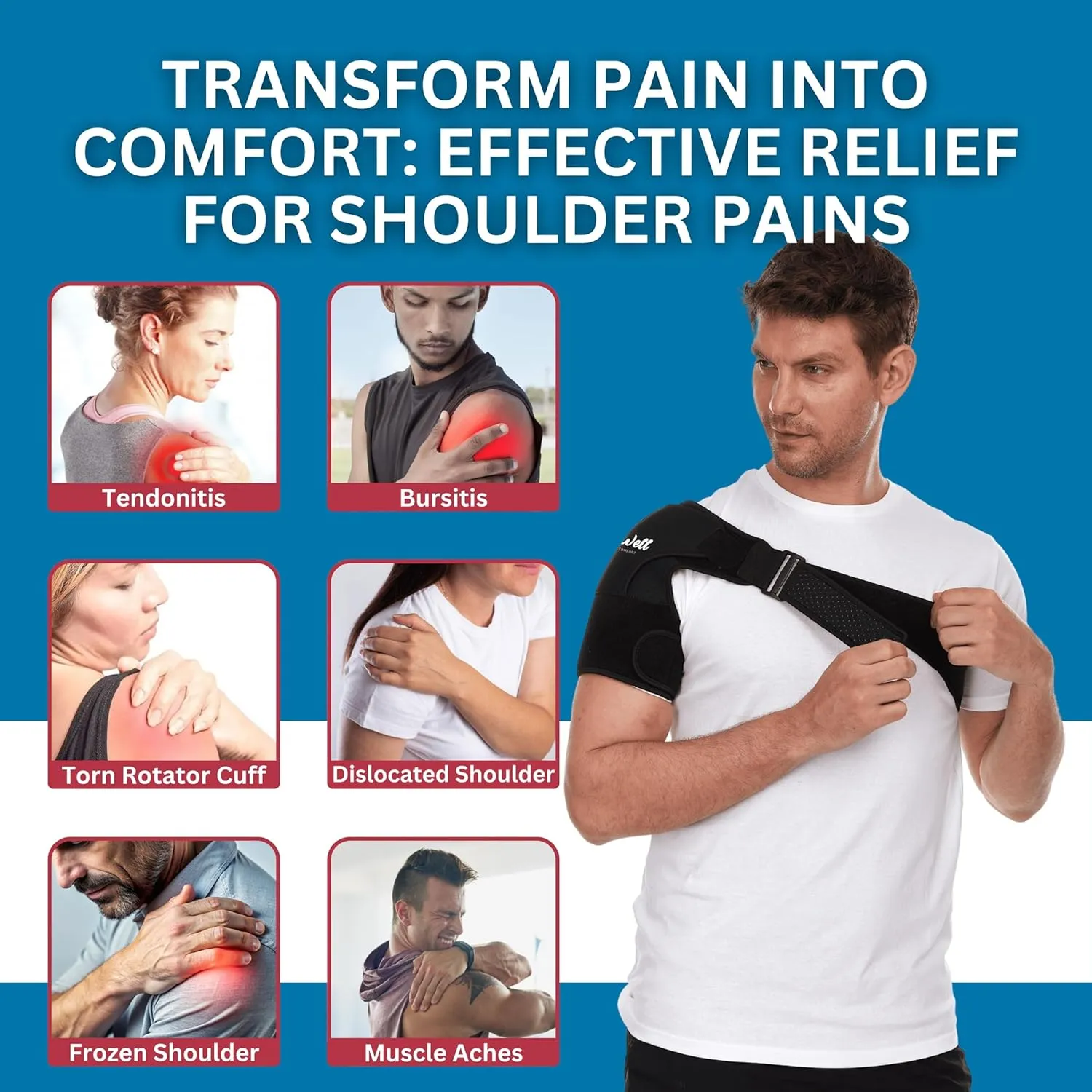 Shoulder Brace for Women & Men  Shoulder Compression Sleeve for Rotator Cuff Relief  Left/Right Support Brace with Pocket for Hot/Cold Pack  Adjustable Sling, Large