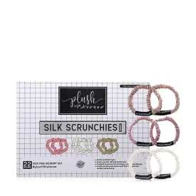 Skinny Silk Scrunchies Set - 6 pcs-Pink,Ivory,Champagne