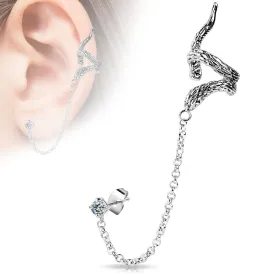Snake Design Ear Cuff with Chain Linked CZ Jewelled Stud - E633
