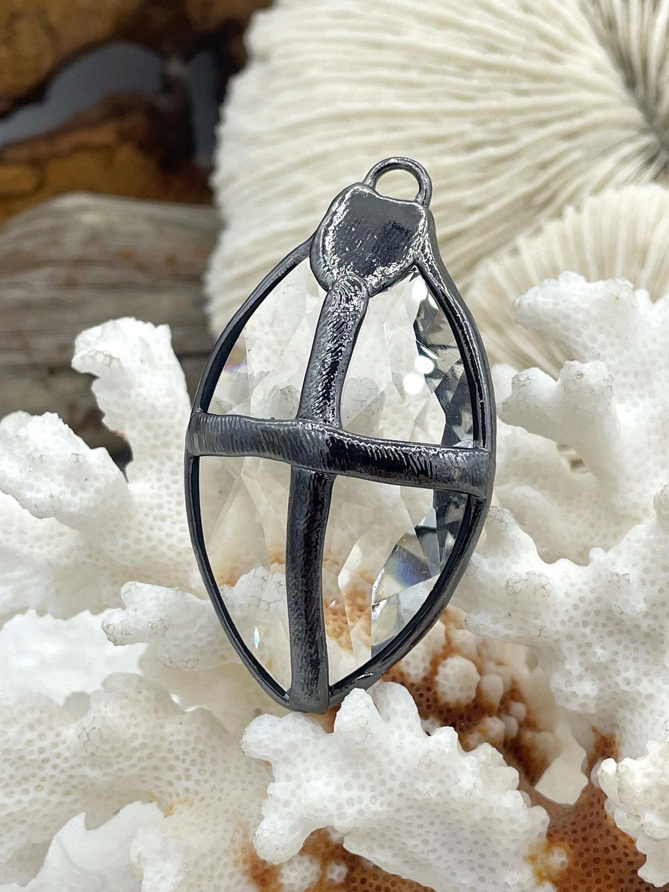 Soldered Crystal Pendants and charms. Cross Soldered Charm, 4 Styles of Pendants, 2 colors of soldering, Clear Crystal. Fast Shipping