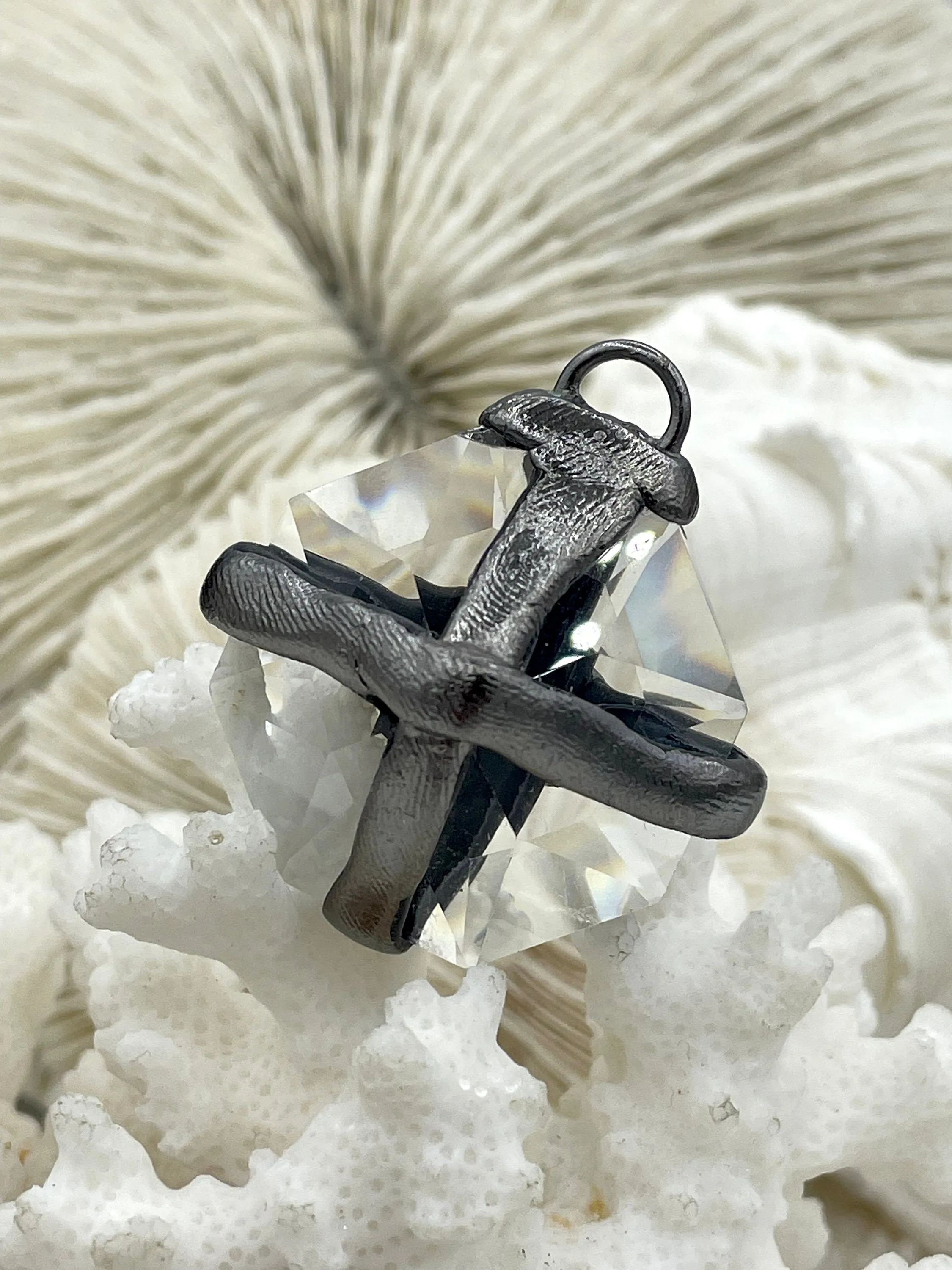 Soldered Crystal Pendants and charms. Cross Soldered Charm, 4 Styles of Pendants, 2 colors of soldering, Clear Crystal. Fast Shipping