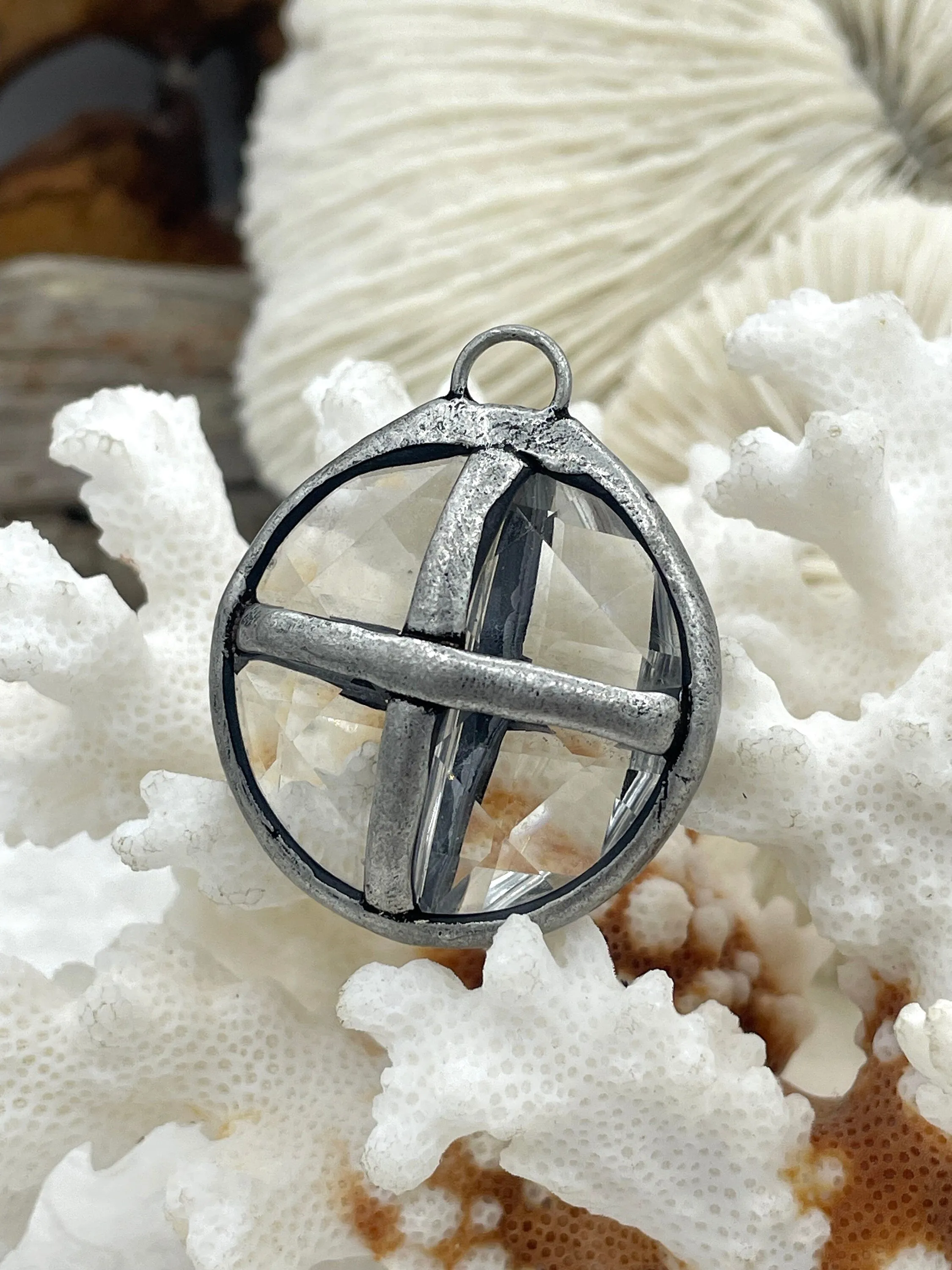 Soldered Crystal Pendants and charms. Cross Soldered Charm, 4 Styles of Pendants, 2 colors of soldering, Clear Crystal. Fast Shipping