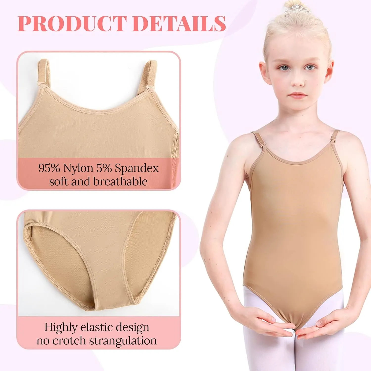 Soudittur Girls Ballet Dance Leotards for Gymnastics Nude Seamless Camisole Undergarment with Adjustable Straps