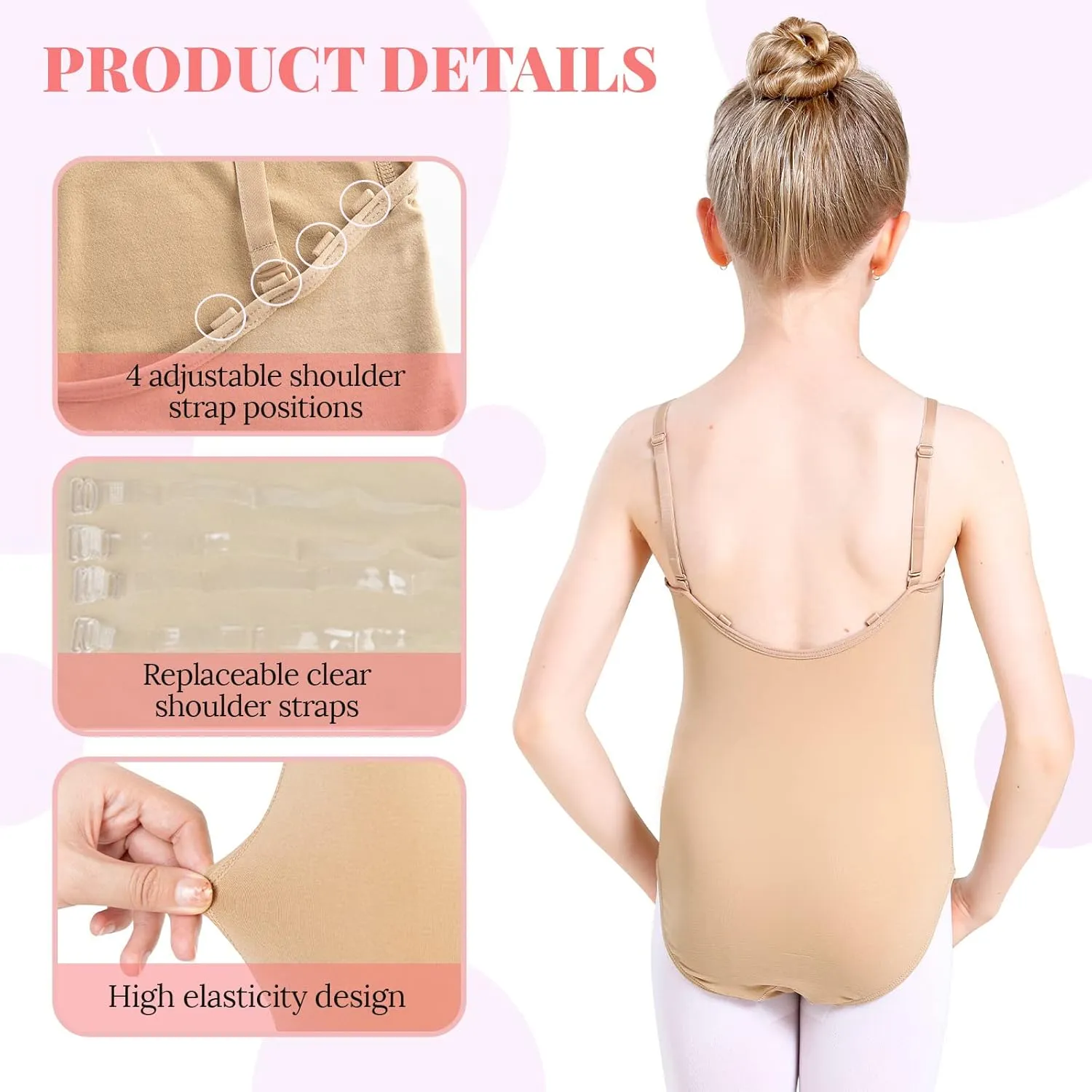 Soudittur Girls Ballet Dance Leotards for Gymnastics Nude Seamless Camisole Undergarment with Adjustable Straps