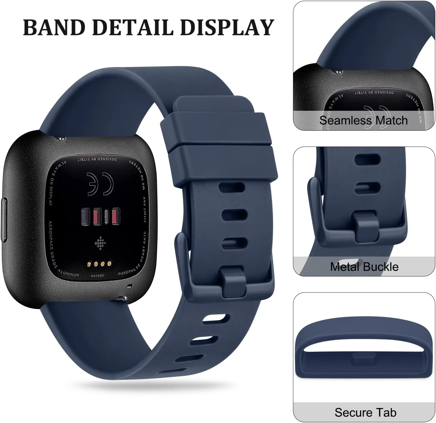 Sport Bands Compatible with Fitbit Versa 2 / Fitbit Versa/Versa Lite/Versa SE, Classic Soft Silicone Replacement Wristbands Straps for Fitbit Versa 2 Smart Watch Women Men (Small,Abyss Blue)