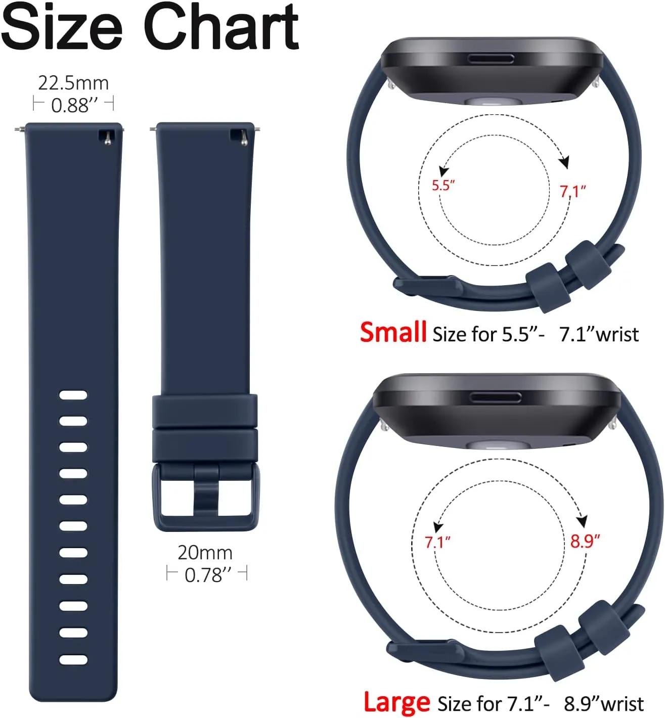 Sport Bands Compatible with Fitbit Versa 2 / Fitbit Versa/Versa Lite/Versa SE, Classic Soft Silicone Replacement Wristbands Straps for Fitbit Versa 2 Smart Watch Women Men (Small,Abyss Blue)
