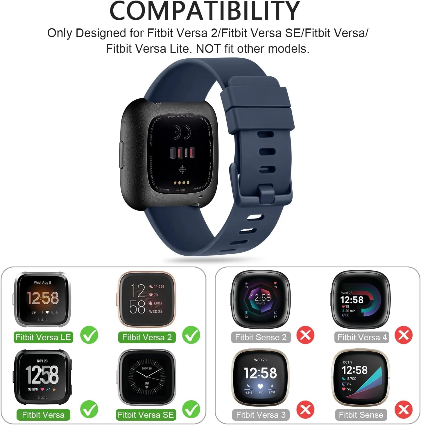 Sport Bands Compatible with Fitbit Versa 2 / Fitbit Versa/Versa Lite/Versa SE, Classic Soft Silicone Replacement Wristbands Straps for Fitbit Versa 2 Smart Watch Women Men (Small,Abyss Blue)