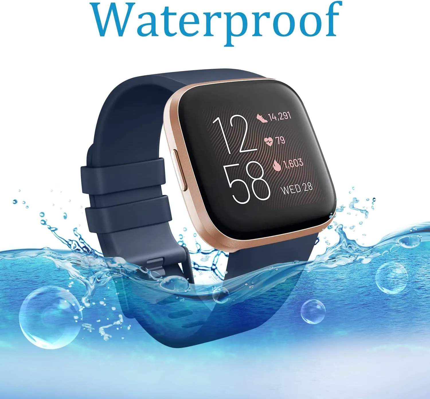 Sport Bands Compatible with Fitbit Versa 2 / Fitbit Versa/Versa Lite/Versa SE, Classic Soft Silicone Replacement Wristbands Straps for Fitbit Versa 2 Smart Watch Women Men (Small,Abyss Blue)