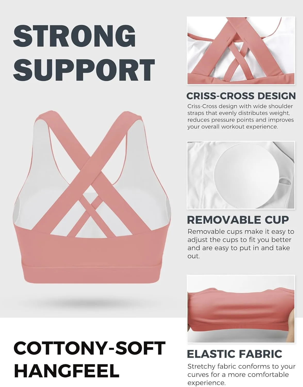 Sports Bras for Women, High Support Criss Cross Back Bras for Large Bust, High Impact Strappy Yoga Workout Bra