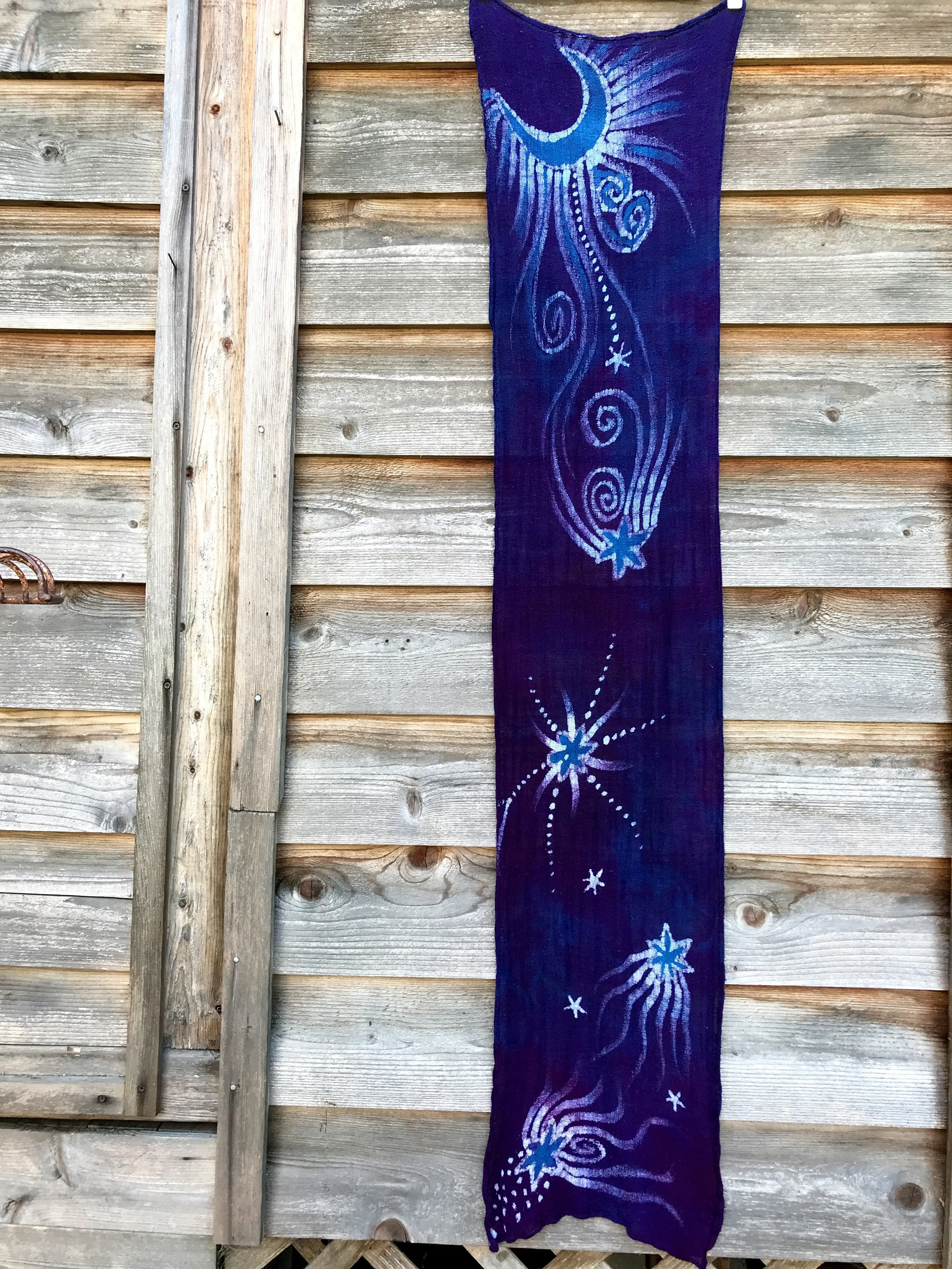 Starry Nightscape Handmade Batik Scarf in Organic Cotton