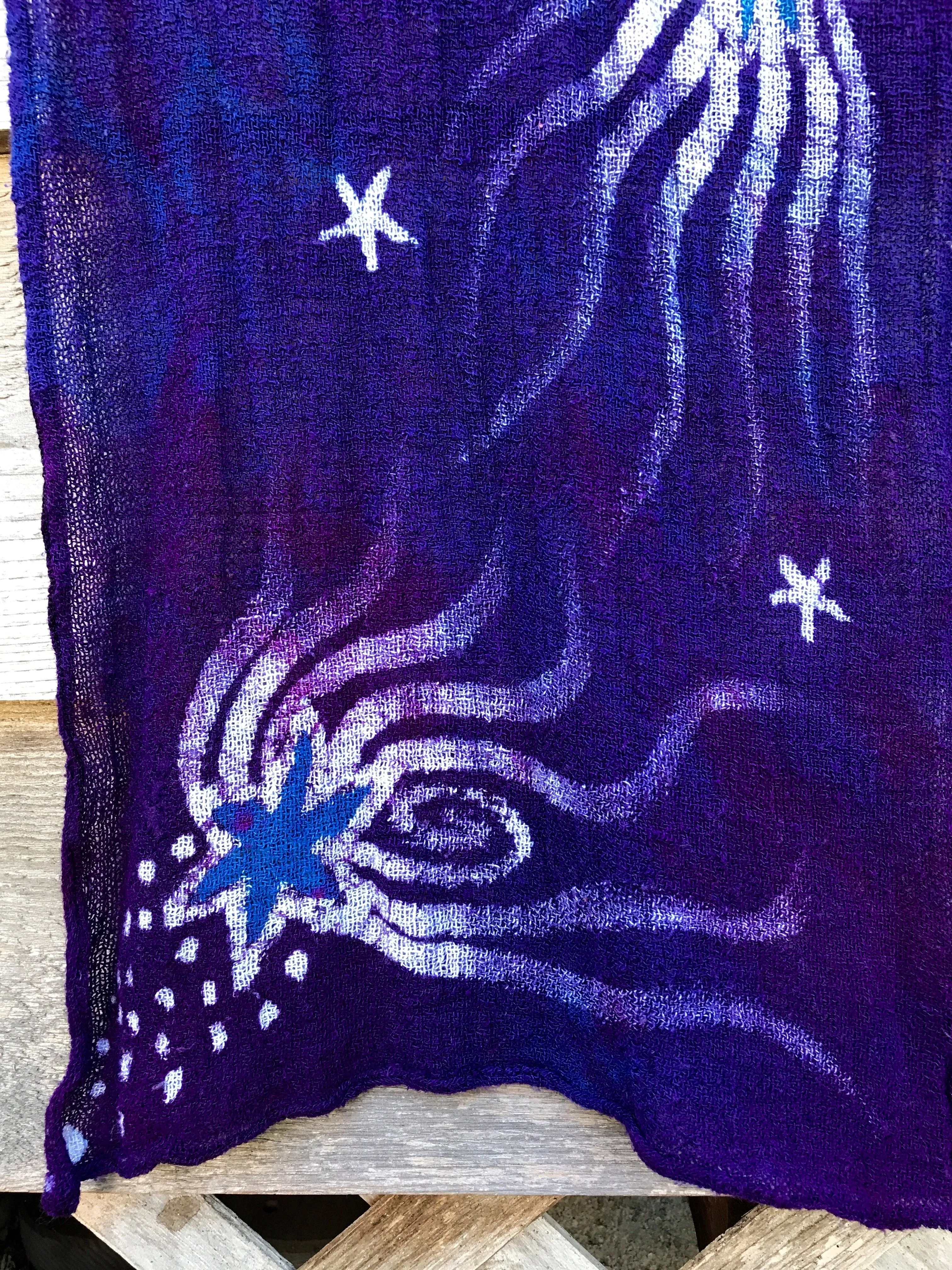Starry Nightscape Handmade Batik Scarf in Organic Cotton