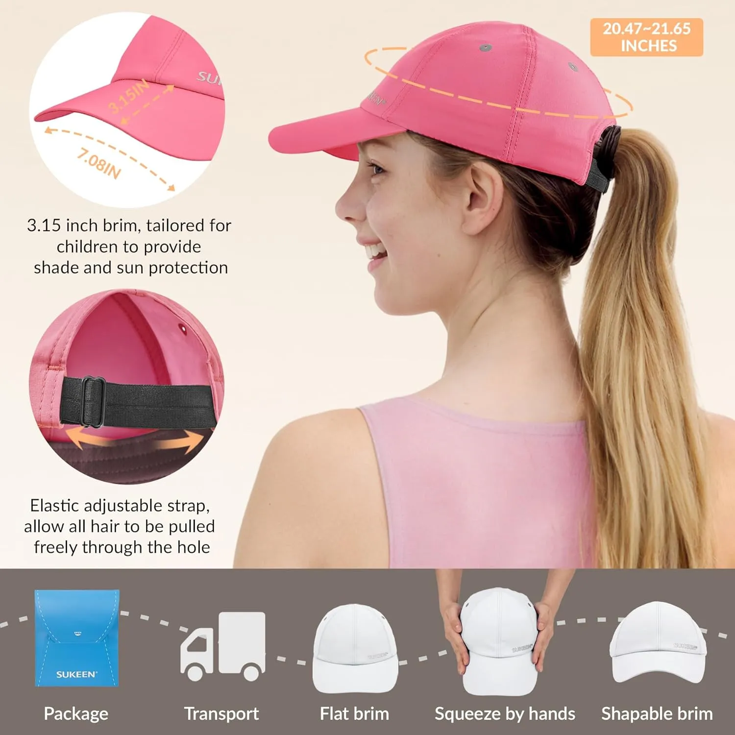 Sukeen Kids Sun Hats for Girls Boys Quick Drying Baseball Cap Lightweight Sun Protection Hat for Outdoor Activity